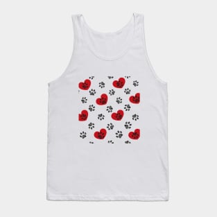 Black doodle paw print and hearts Tank Top